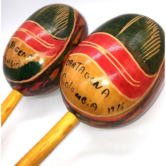 Accents Vintage Maracas From Cartagena Colombia 1976 Handmade Wood